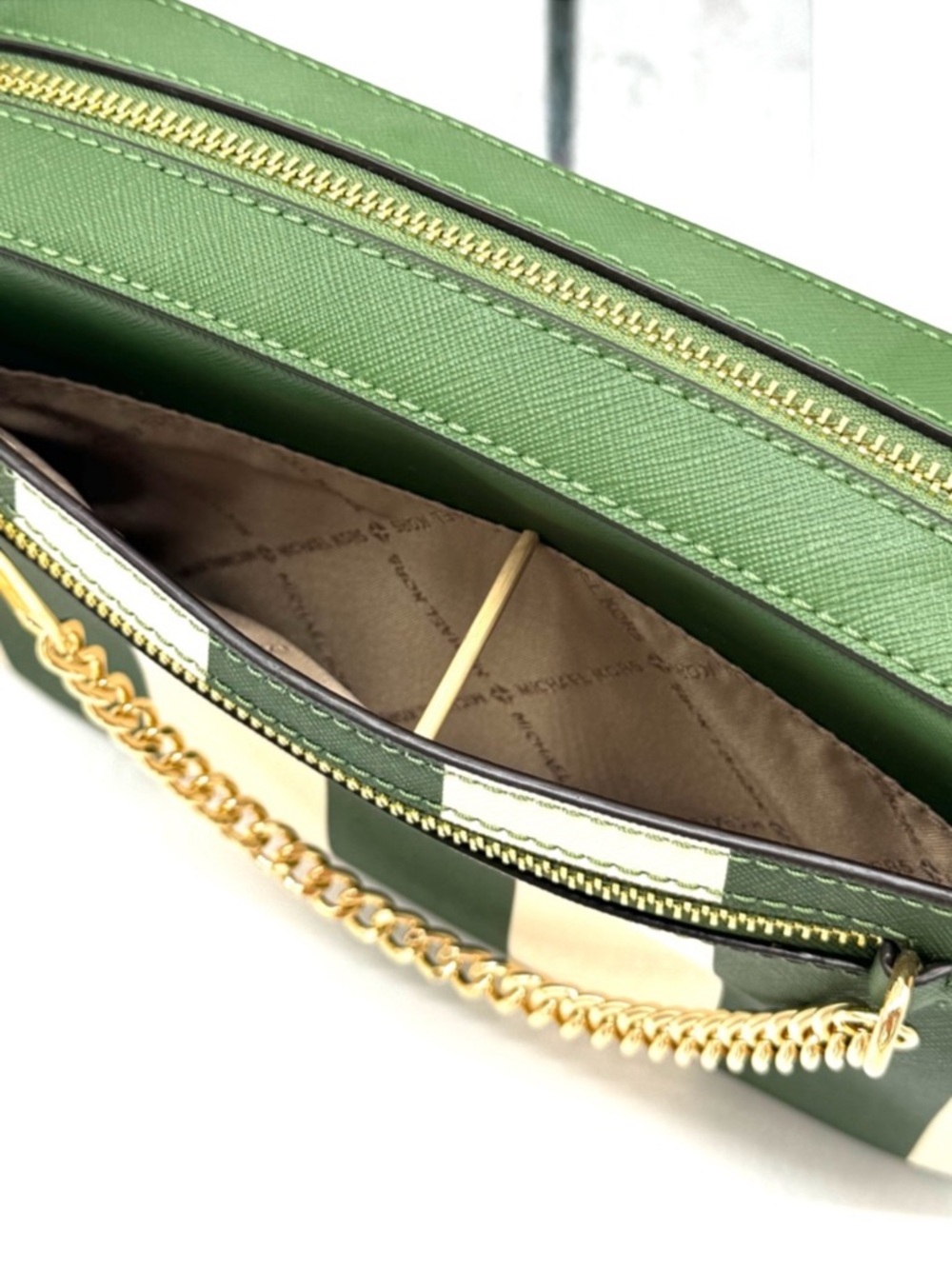 Michael Kors Large EW Zip Chain Xbody Crossbody Bag Fern Green Multi - Picture 8 of 11